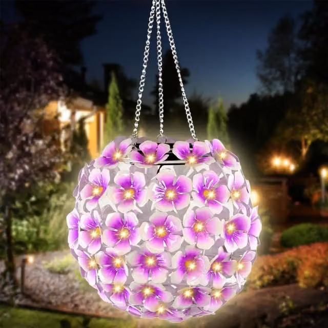 GEEZY Multicolour Solar Flower Ball Hanging Garden Light with Hook
