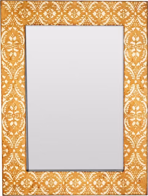 Orsina Antique Gold Damask Floral Rectangular Wall Mirror – 1