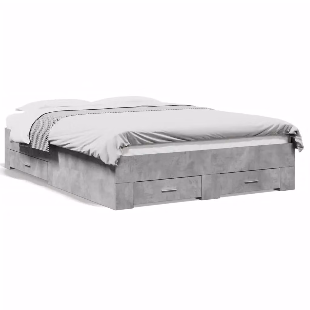 Berkfield Home Bed Frame with Drawers in Concrete Grey, W/D/H: 140 x 190 cm – 2