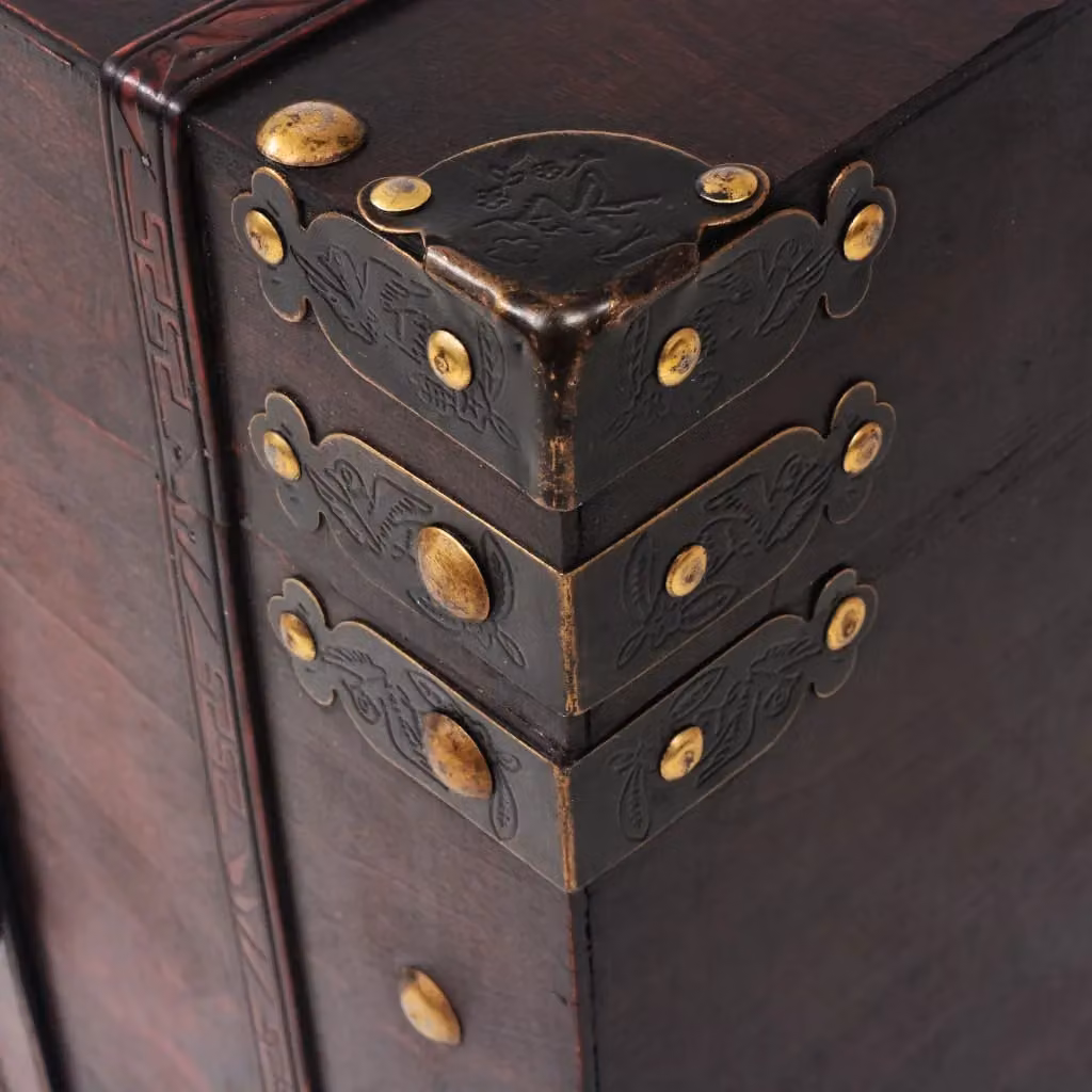 Berkfield Home Vintage Wood Treasure Chest in Brown, W/D/H: 66 x 38 x 40 cm – 5
