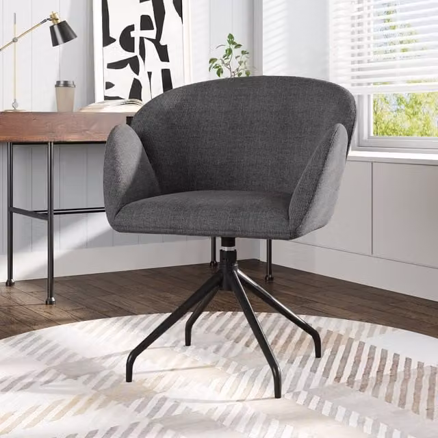 Komore Grey and Black Linen Upholstered Swivel Tub Lounge Armchair