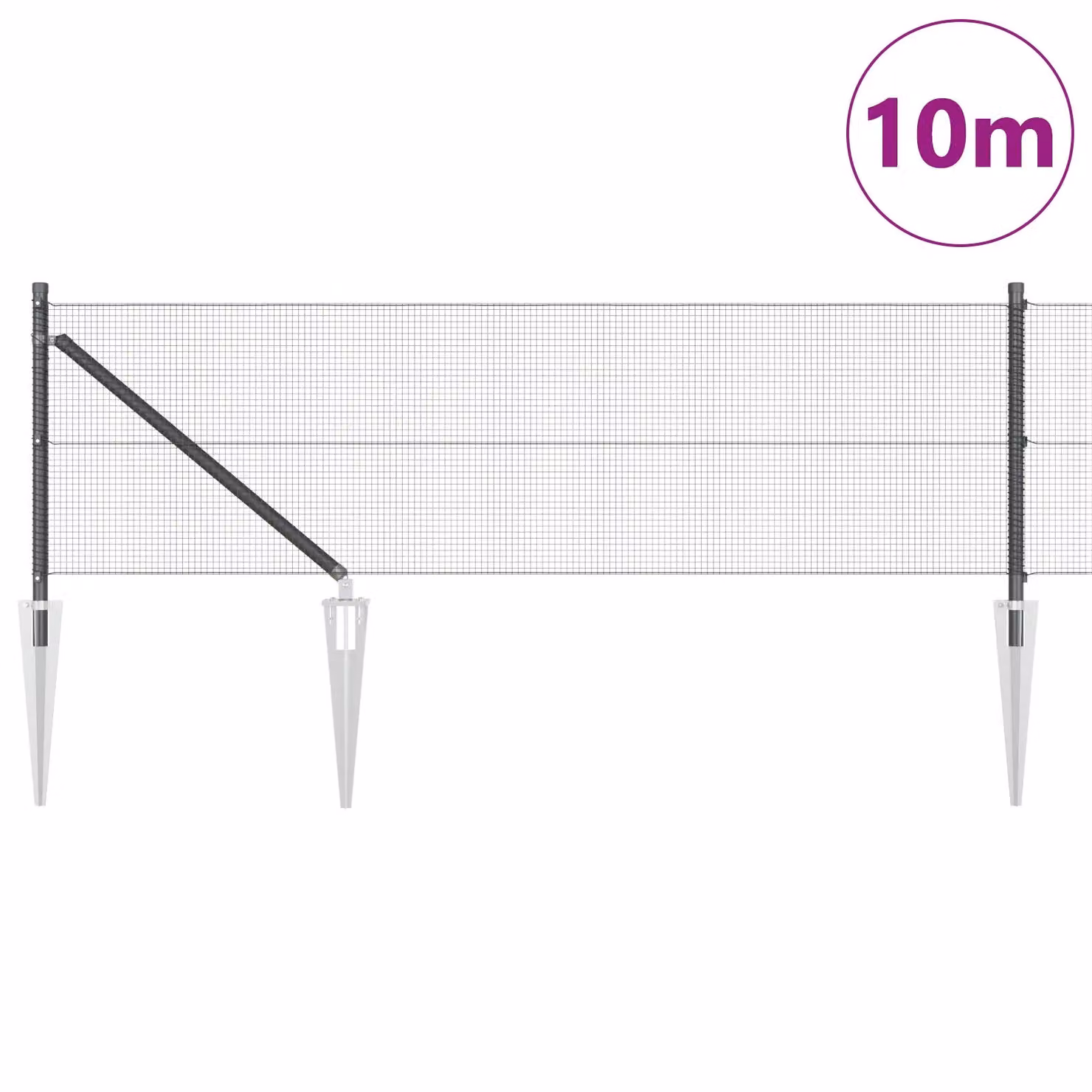 Berkfield Home Grey Steel Mesh Fence Post Set of 2 with Round Metal Posts – 3