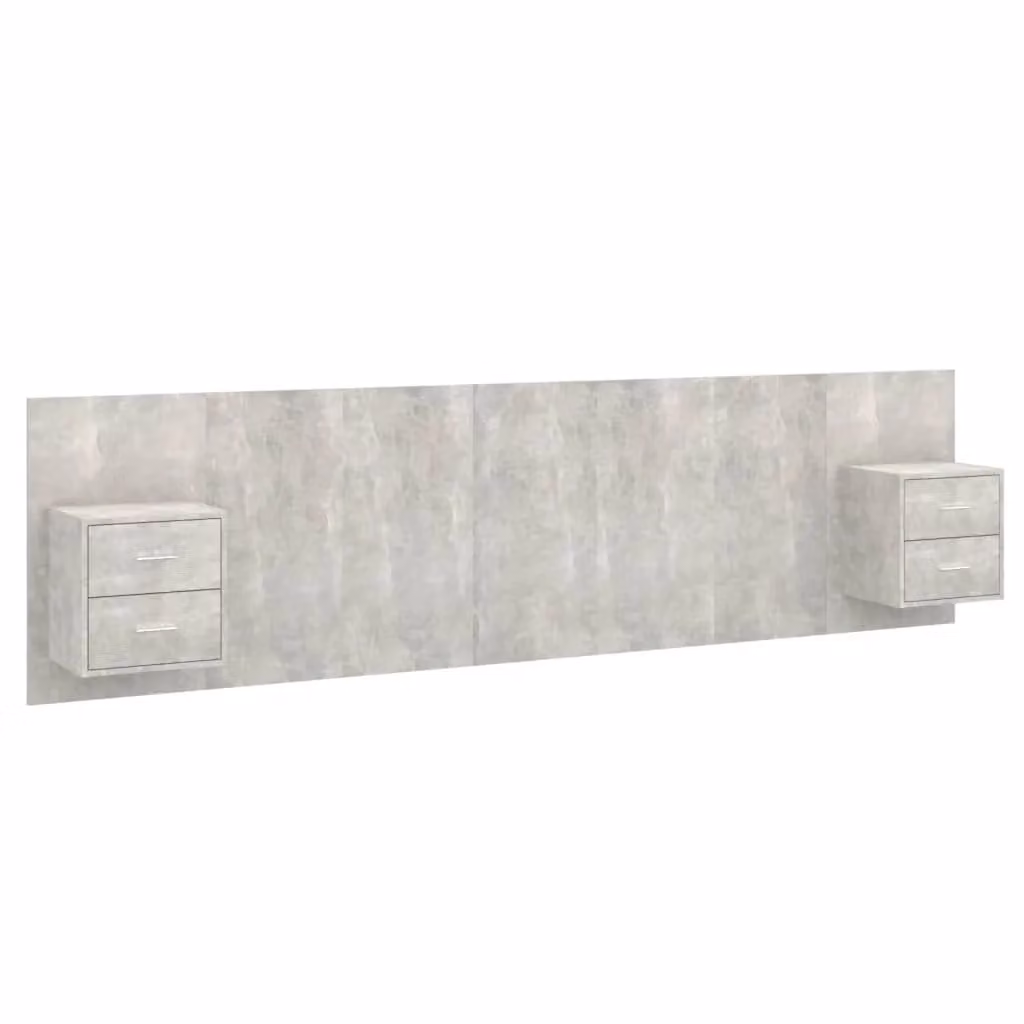 Berkfield Home Bed Headboard with Integrated Nightstand Cabinets in Concrete Grey Engineered Wood W/D/H: 297 x 80 x 1.5 cm