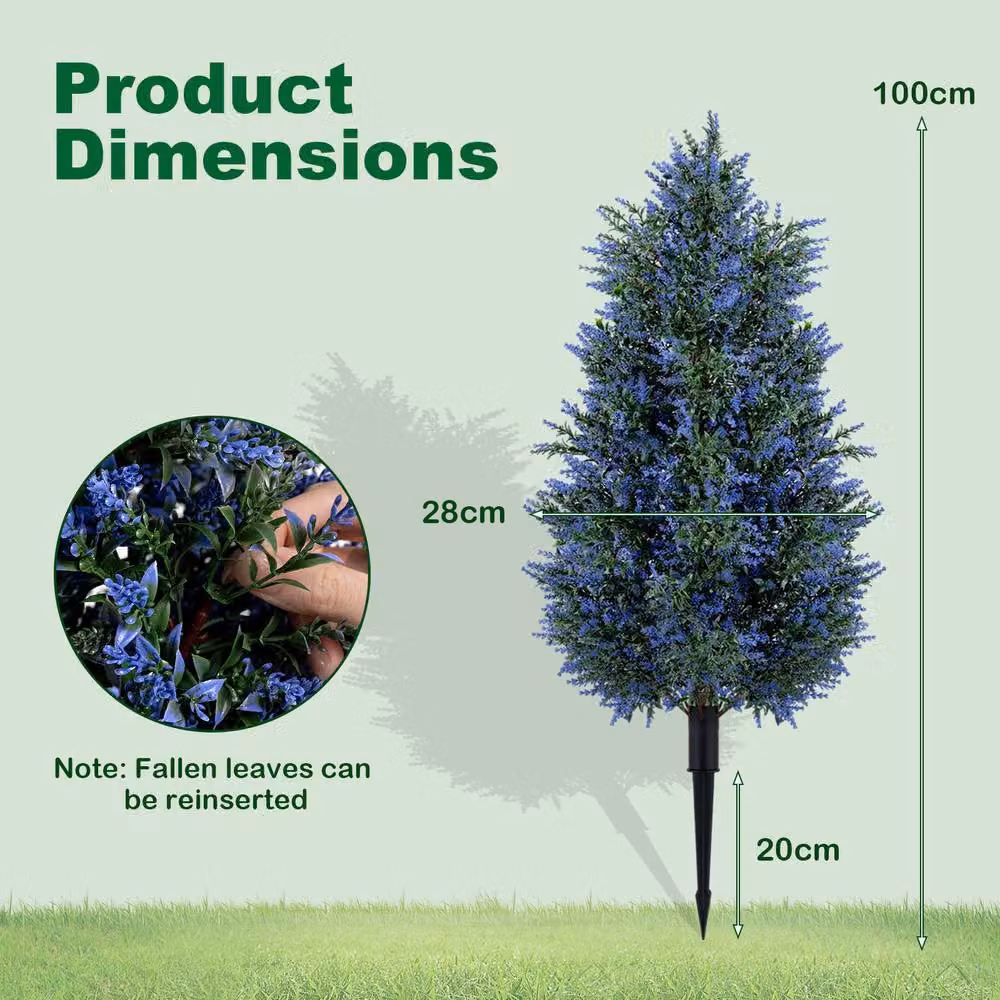 Costway 2 Pack Artificial Lavender Topiary Trees, Green Faux Cone Bushes, Height: 100 cm – 2