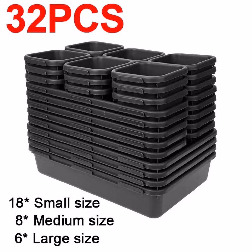 VOGREX 32-Piece Interlocking Stackable Drawer Storage Divider Trays, Black – 4