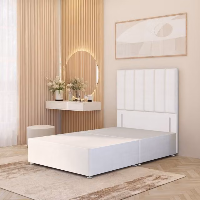 Somnior Beds Ltd Modern White Velvet Upholstered Divan Bed Frame with Drawers and Headboard W/D/H: 140 x 200 cm