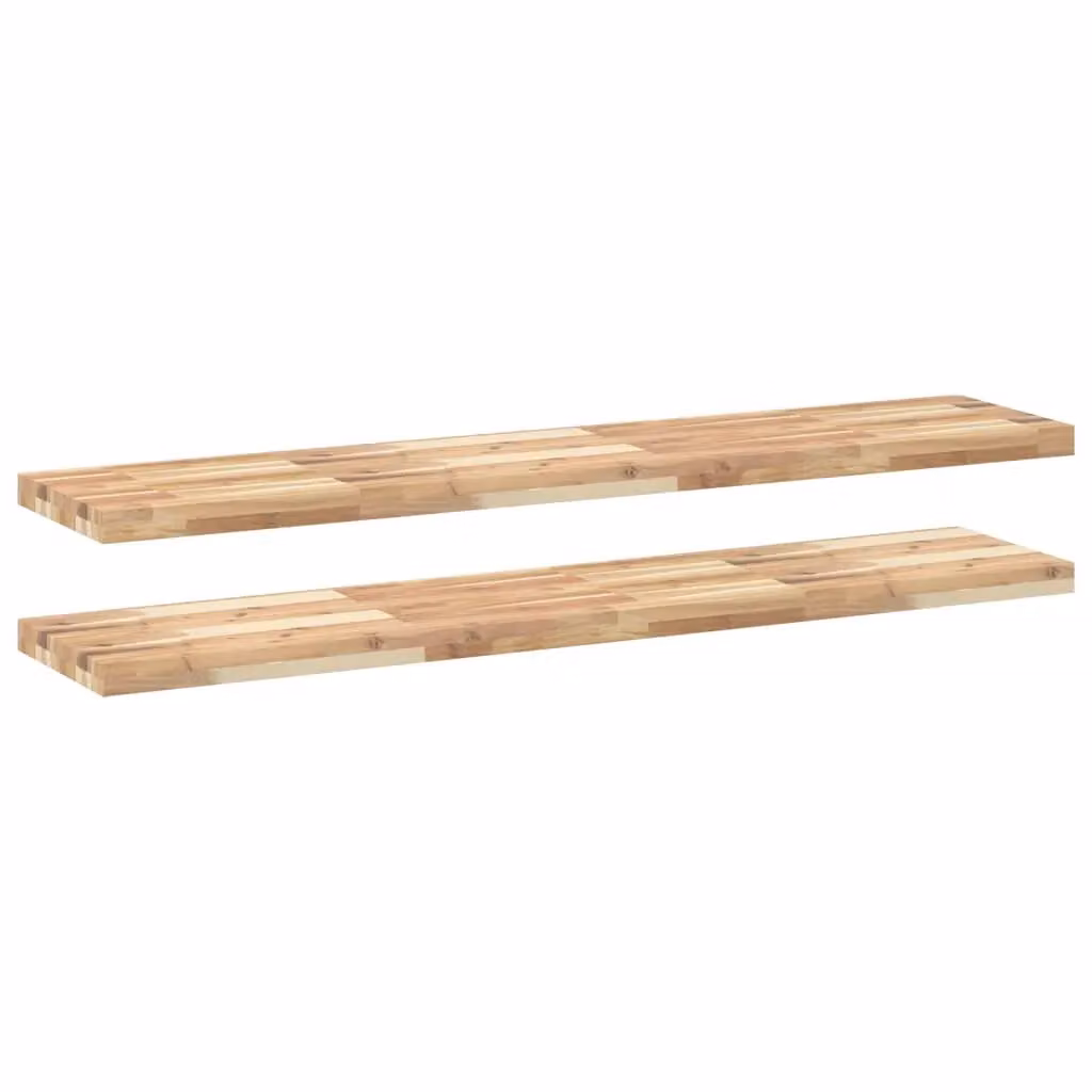 Berkfield Home Set of 2 Floating Shelves in Brown Untreated Solid Acacia Wood, W/D/H: 140 x 30 x 4 cm