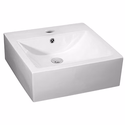 Nuie NBV102 Modern Rectangular Ceramic Countertop Bathroom Sink Basin, White, W: 47 cm, D: 47 cm, H: 16 cm