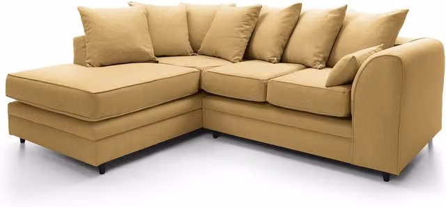Abakus Direct Darcy Left-Hand Corner Sofa in Mustard Yellow Fabric with Scatter Cushions