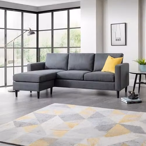 Julian Bowen Marant Reversible L-Shape Upholstered Corner Sofa with Matching Ottoman in Grey