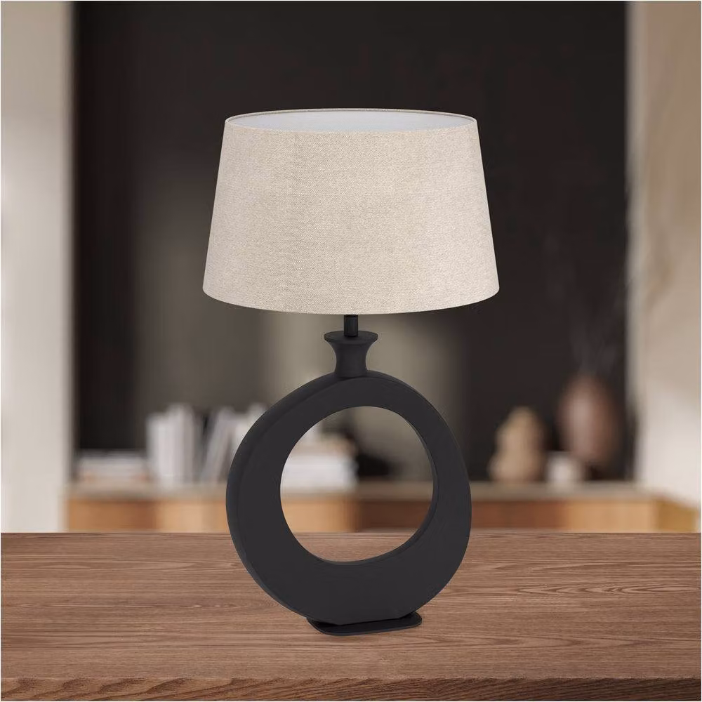 Loops Modern Black Metal Table Lamp with Beige Fabric Shade – 2