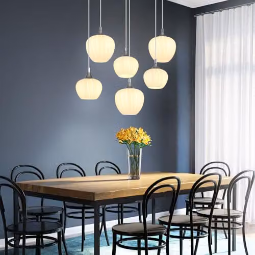Globo Lighting Modern Rectangular Pendant Lamp in White and Chrome with Opal Glass Shades, 6x E27 Sockets, H x W x D: 120 x 86 x 42 cm – 4