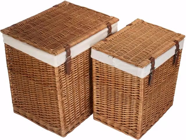 Red Hamper Set of 2 Brown Wicker Laundry Baskets with Cotton Lining and Handles – 1