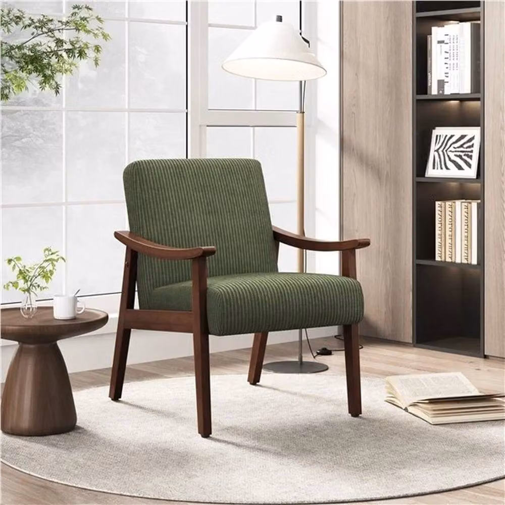 KORVIXA Mid-Century Modern Corduroy Upholstered Accent Chair in Green, W/D/H: 62 x 74 x 100 cm – 3