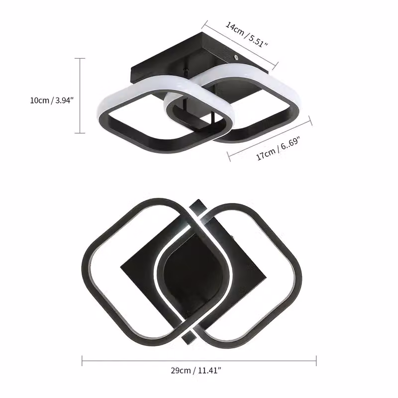 COMELY Modern Square LED Ceiling Light, 22W, 6000K Cool White, Black – 3