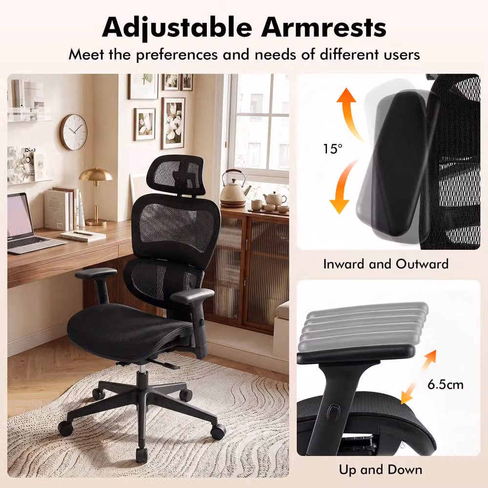 Gymax Black Mesh Executive Office Chair with Adjustable Headrest and Lumbar Support – 6