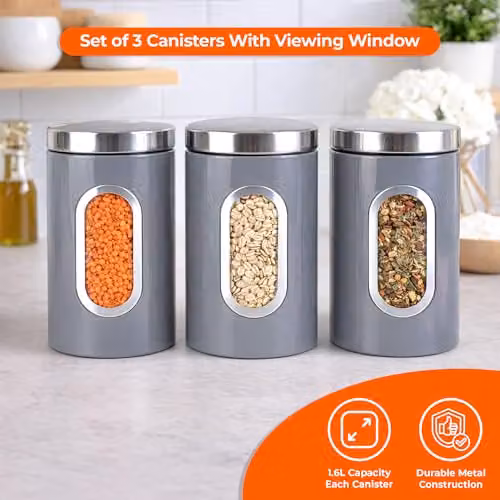 Innoteck 3 Piece Airtight Stainless Steel Kitchen Canister Set in Grey – 2