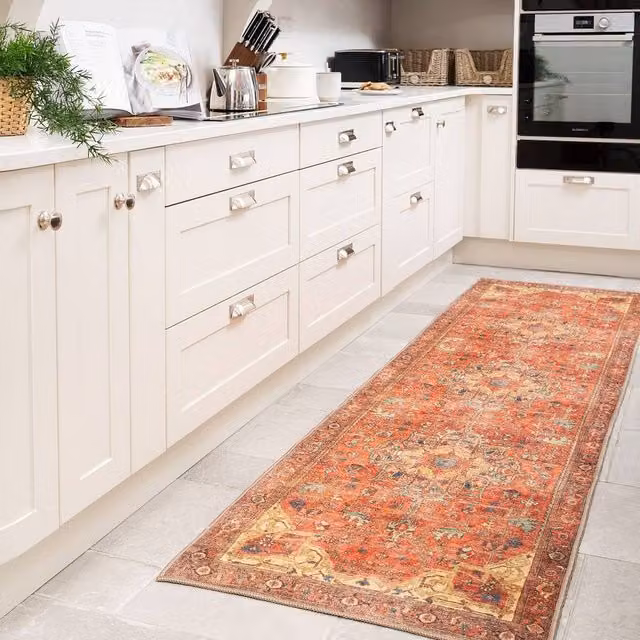 Kukoon Vintage Style Distressed Machine Washable Runner Rug in Terracotta, W: 60 cm, L: 240 cm