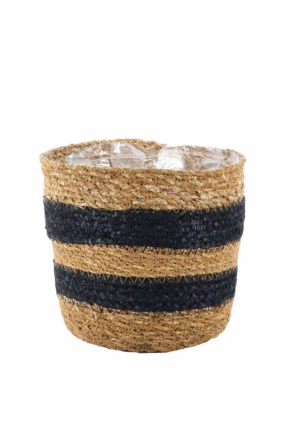 KDMD Black Striped Seagrass Open Weave Basket W: 16 cm, D: 18 cm – 2
