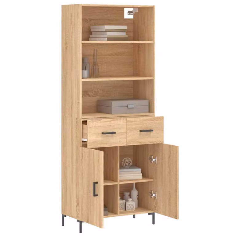 Berkfield Home Sonoma Oak Highboard in Brown, W/D/H: 69.5 x 34 x 180 cm