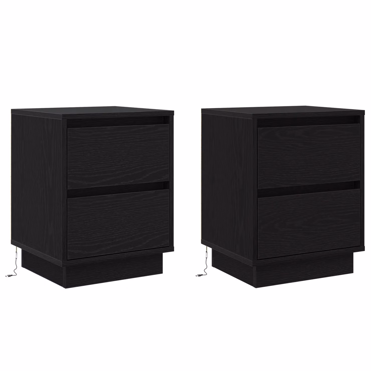 Berkfield Home Set of 2 Black Bedside Cabinets with Integrated LED Lights and Soft Close Drawers, W/D/H: 39 x 34.5 x 50 cm – 2