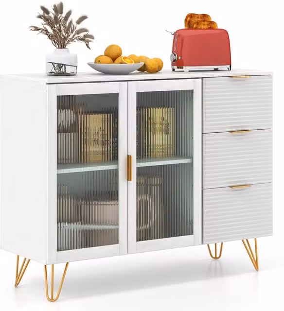 Costway Modern White Matt Metal Wall Mounted Kitchen Storage Cabinet