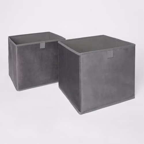 OHS Set of 2 Foldable Matte Velvet Cube Storage Boxes in Grey, W/D/H: 27.0 x 27.0 x 27.0 cm