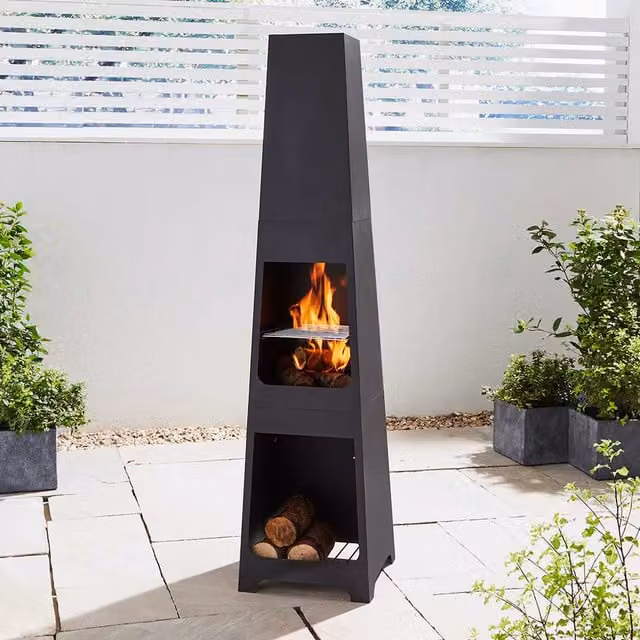 BillyOh Tall Black Steel Chiminea, Height: 150 cm