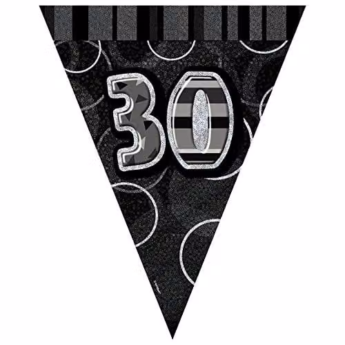 Unique Party Black and Silver Glitz Pennant Bunting for Birthday Parties – 1