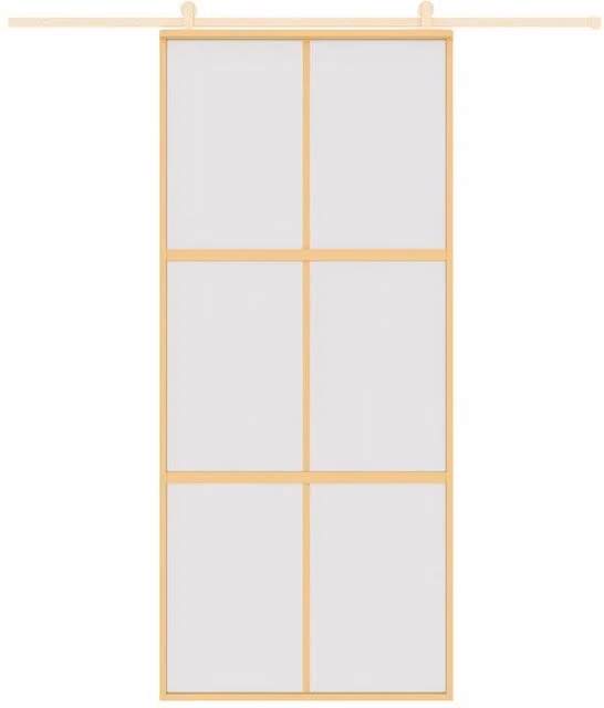 Berkfield Home Gold Sliding Door with Frosted ESG Glass and Aluminium, W: 90 cm, H: 205 cm