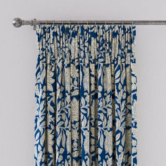 Land & Shore Rowallane Blue Floral Cotton Lined Curtains, W: 137.16 cm, H: 167.64 cm