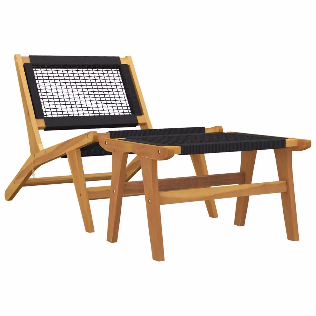 Berkfield Home Brown Teak Wood Garden Chair with Ottoman and UV-Resistant Polyester Fabric – 2