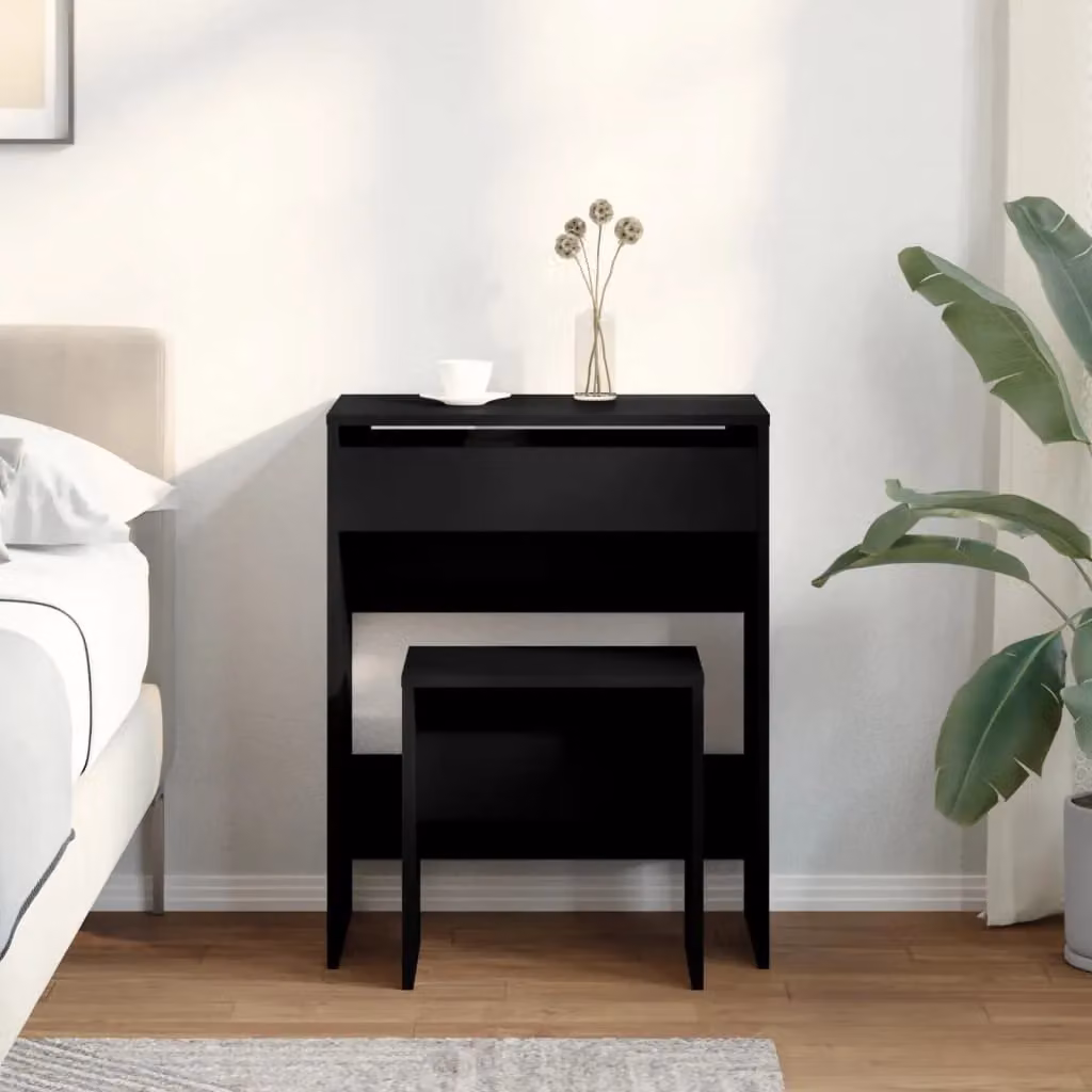 Berkfield Home Modern Black Dressing Table and Stool Set, W: 60 cm, D: 40 cm, H: 113.5 cm – 2