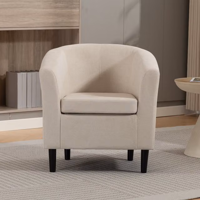Artemis Home Beulah Tub Accent Chair in Beige and Brown Fabric with Solid Wood Frame