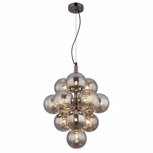 Globo Lighting Modern Sphere Glass Pendant Light in Smoke Grey with 13 Bulbs, Height: 120 cm