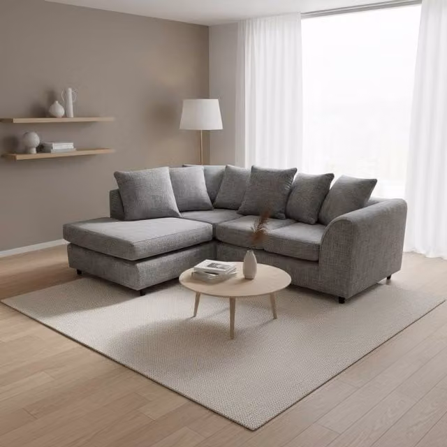 Abakus Direct Jumbo Chenille L-Shaped Corner Sofa with Left Hand Facing Chaise in Grey – 1