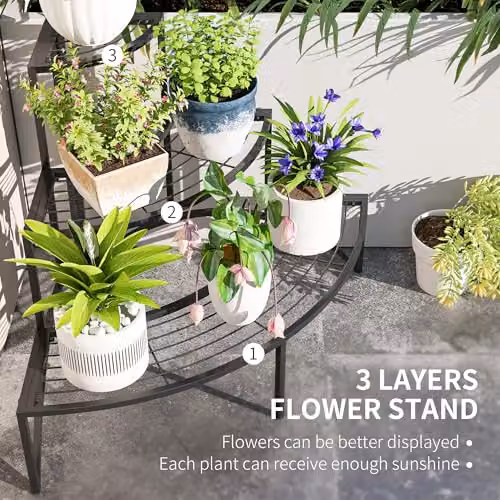 Outsunny 3 Tier Metal Corner Plant Stand, Black, W/D/H: 60 x 60 x 60 cm – 3