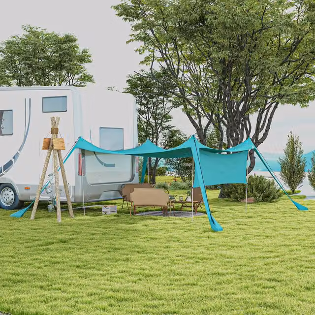 Outsunny Anti-UV Beach Tent with Detachable Sidewall, Sky Blue, W 3 m x D 3 m