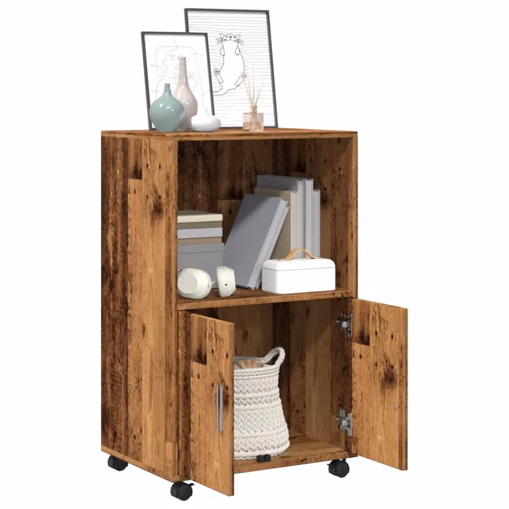 Berkfield Home Rolling Cabinet in Old Wood Brown with Hinged Doors and Castors, W/D/H: 55 x 40 x 91 cm – 3