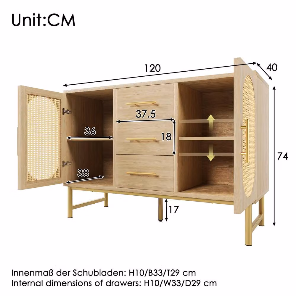 Matteo Oak Modern Sideboard Storage Cabinet with 2 Doors and 3 Drawers in Brown – 2