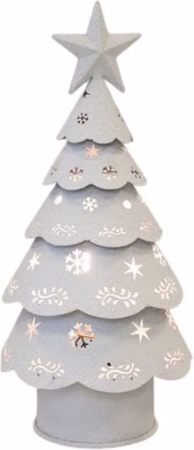 Four Candle White Cutout Metal LED Christmas Tree, Height: 32 cm