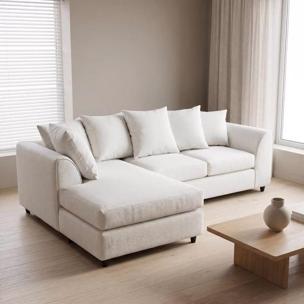 Abakus Direct Harriet Relaxed Linen Left Facing Corner Sofa with Chaise and Scatter Cushions in Cream – 2