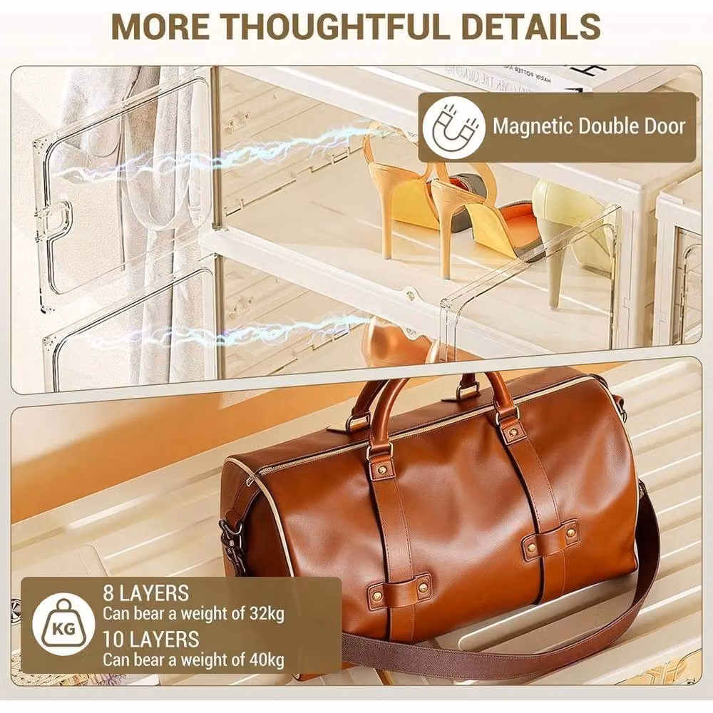 FORGEVIO 10-Layer Stackable and Foldable Trainer Organiser in Beige, H 174.5 x W 45.0 x D 35.0 cm – 2