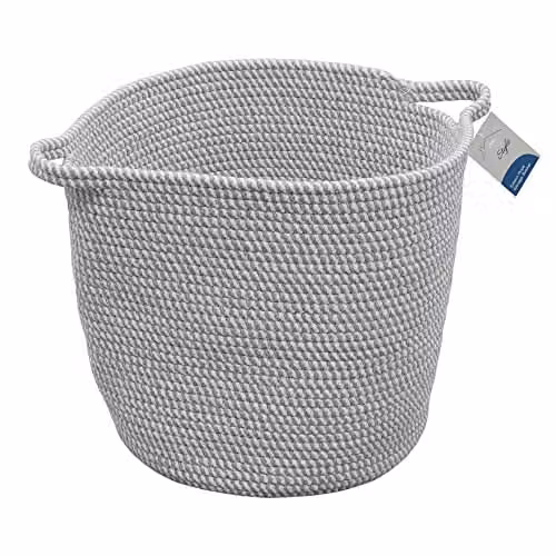 JVL Edison Round Cotton Rope Storage Basket with Handles, Grey, W/D/H: 36.0 x 33.0 x 36.0 cm
