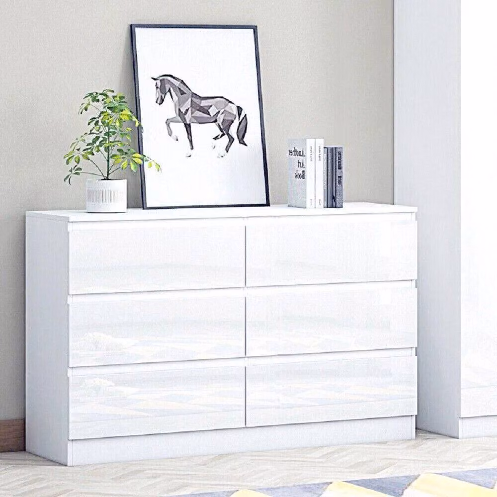 FORGEVIO 6 Drawer White Glossy Chest of Drawers and Bedside Cabinet – 3