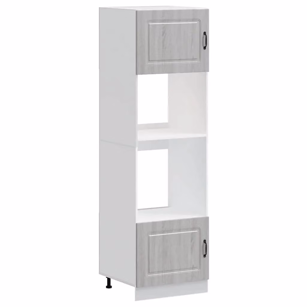 Berkfield Home Lucca Grey Sonoma Appliance Housing Unit, 2 Piece Set of Freestanding Kitchen Oven Cabinets with Hinged Doors and Open Shelves