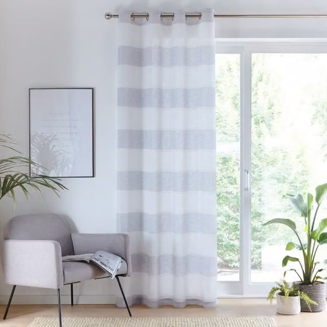 Terrys Santorini Striped Single Voile Fabric Panel Curtain in Grey and Multicolour