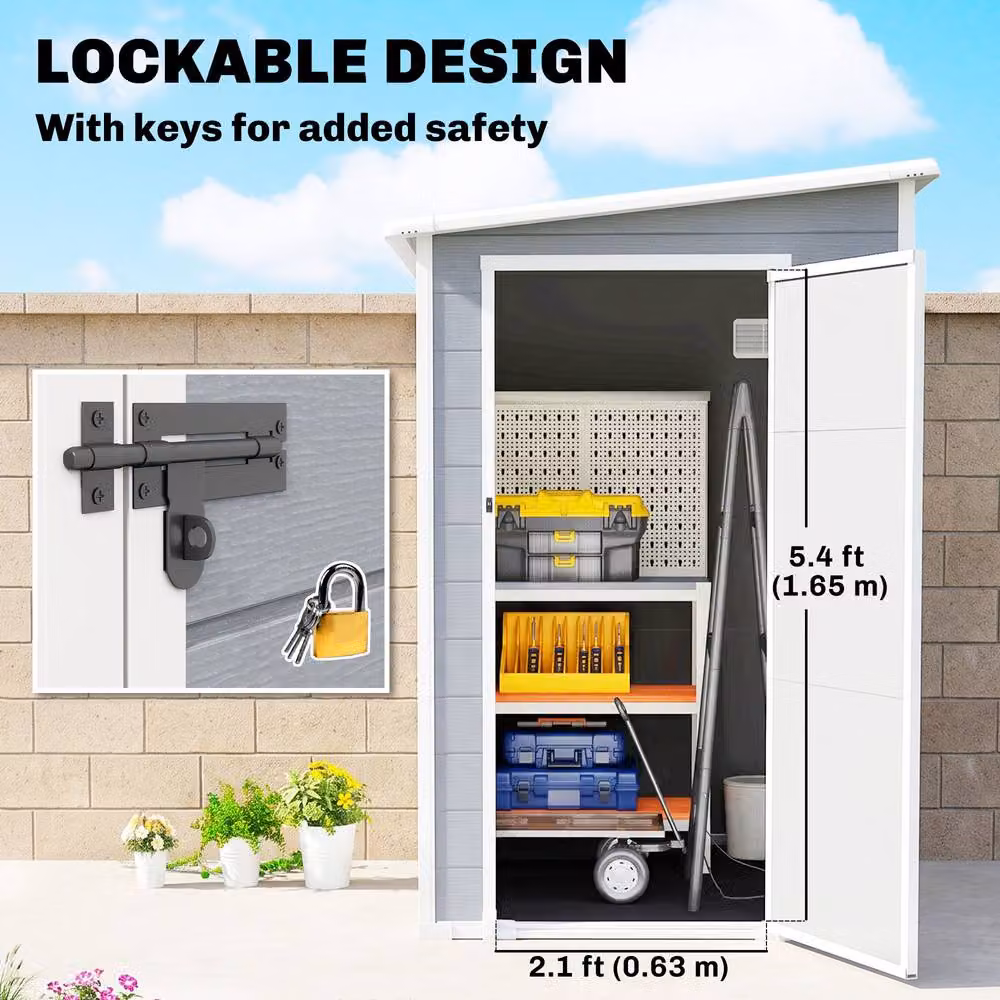 Rolipo Grey Aluminium Lean-To Pent Garden Shed with Window and Lockable Single Door, W: 121.92 cm, D: 152.4 cm, H: 139.0 cm – 7