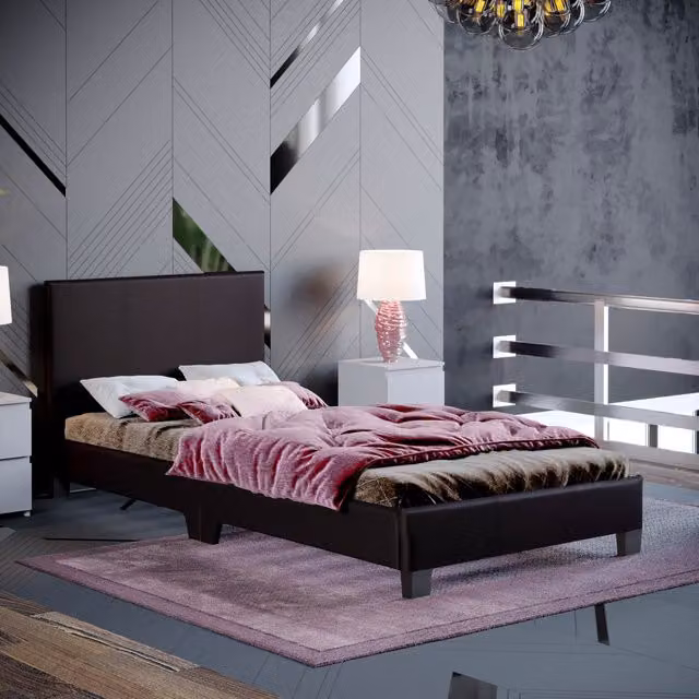 Vida Designs Lisbon Single Faux Leather Bed in Brown