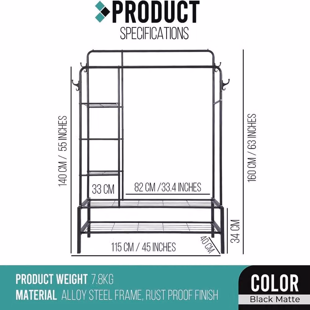 EONLION Heavy Duty Double Rail Clothes Rack in Black – 2